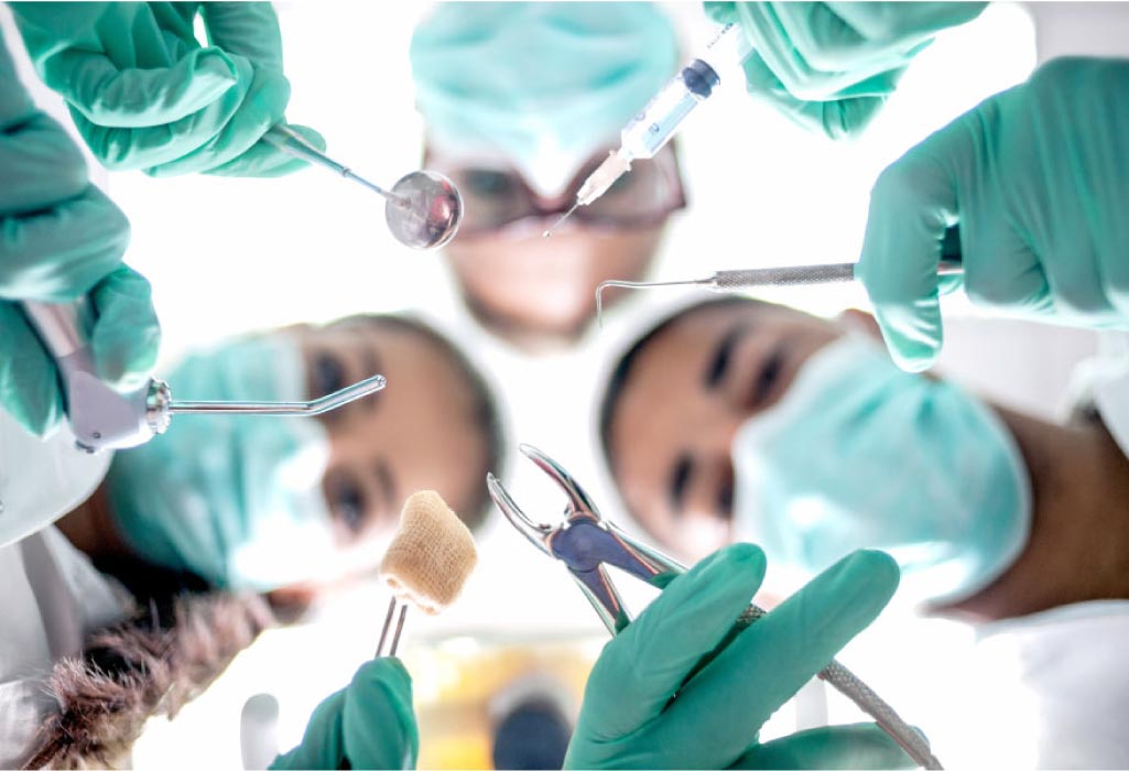 oral surgery in progress from patient's perspective